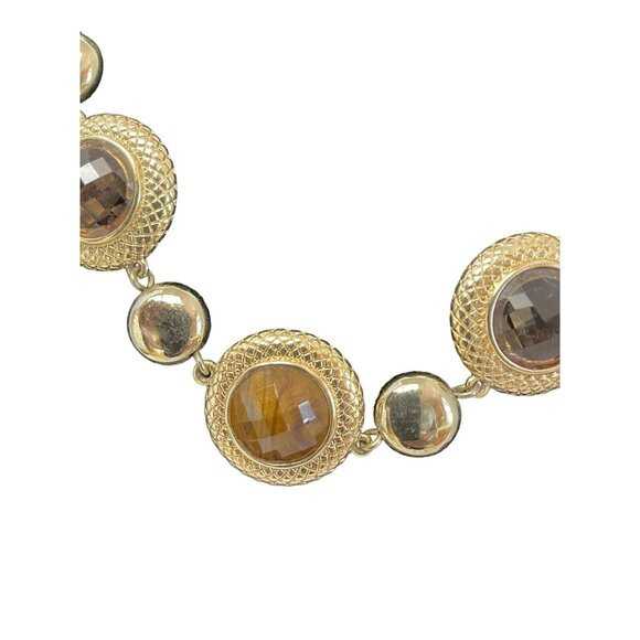 Gold-Tone Statement Necklace With Amber 19" Smoky Quartz Colored Stones Adjustab - Picture 4 of 5